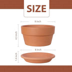 INGOFIN 8 Inch Terracotta Shallow Pots Set with Saucer - Ceramic Clay Pots with Drainage Hole, Terra Cotta Pot for Plants for Indoor Outdoor Plants, Set of 2 - Image 2