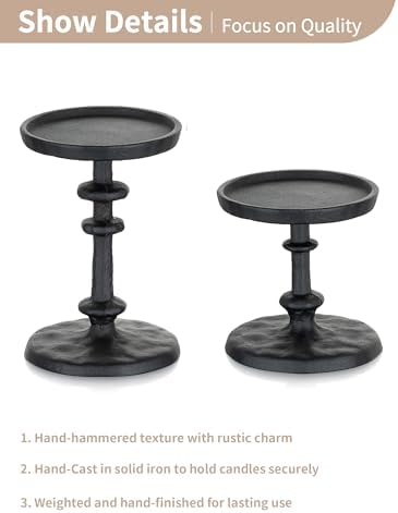 NUPTIO Pillar Candle Holder Black: Solid Cast Iron Candle Stand - Image 5