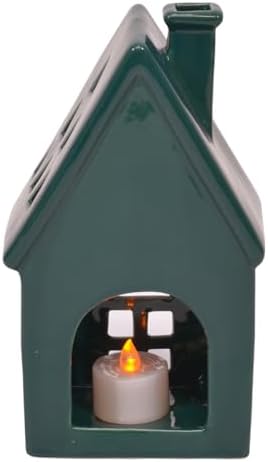 Deep Green Glazed Porcelain Tea Light Village Houses, Set of 3, 8 in - Image 5