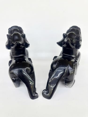 7.9-Inches Large Feng Shui Pixiu Statue, A Pair Black Obsidian Gemstone Pixiu Statue, Home Decoration Gift Idea Lunar New Year - Image 4