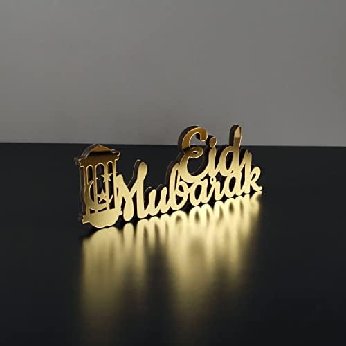 iwa concept | Wooden Acrylic Islamic Tabletop Decor | Ramadan Kareem & Eid Mubarak Decoration | Islamic Muslim Gifts | (Eid Mubarak-3, Gold) - Image 3