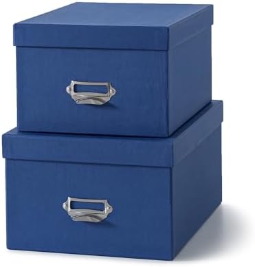Soul & Lane - Blue Stacking Storage Boxes with Label Holders, Set of 2 by SoulLane