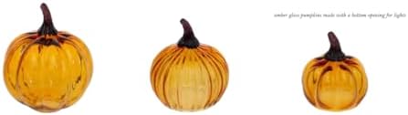 Boston International Hand Blown Glass Pumpkin Tabletop Mantel Shelf Fall Autumn Thanksgiving Halloween Decorations for Home, Medium, Amber Orange - Image 2