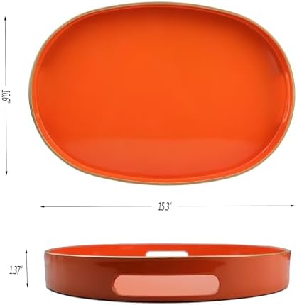 Orange Oval Decorative Tray with Handles, Versatile Serving Tray for Coffee Table, Ottoman, Ideal for Serving, Displaying, Organizing - Image 4
