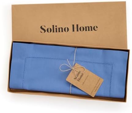 Solino Home Cotton Linen Table Runner Dusty Blue Hemstitch, 14 x 108 in - Image 4