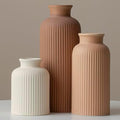 Large Modern Ceramic Vase Set, Coffee Ribbed Matte Design, 3-Piece Decorative Vases for Home, Living Room, Office (XL Coffee Mix) by Vaurcesavase