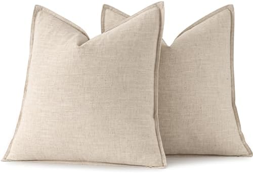MIULEE Decorative Linen Euro Sham Pillow Covers 24x24 Natural Beige Boho Farmhouse Neutral Couch Throw Pillows for Bed Pack of 4 Accent Modern Pillowcase Sofa Livingroom Home Decor - Image 6