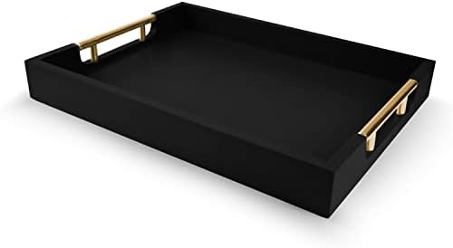 Wooden Decorative Coffee Table Tray, 16" Matte Finish Serving Tray with Handles for Ottoman, Living Room, Perfume, Vanity Dresser Organizer (Carbon Black) by NELONY