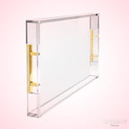 Modern 16"x12" Rectangle Acrylic Lucite Plastic Decorative Serving Tray with Gold Polished Stainless Steel Metal Handles Home Decor Ottoman Coffee Table Makeup Perfume Display Vanity By Home Redefined - Image 5
