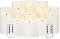 kakoya Flickering Flameless Candles Battery Operated with Remote and 2/4/6/8 H Timer Acrylic Led Pillar Candles Pack of 9 (D 3" xH 4" 5" 6") with Realistic 3D Wick Candles for Home Decor(White) by FLAMELESSCANDLES