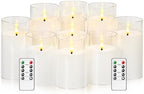 kakoya Flickering Flameless Candles Battery Operated with Remote and 2/4/6/8 H Timer Acrylic Led Pillar Candles Pack of 9 (D 3" xH 4" 5" 6") with Realistic 3D Wick Candles for Home Decor(White) by FLAMELESSCANDLES