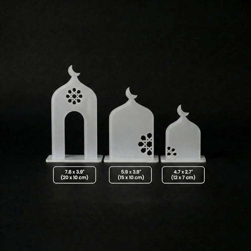 iwa concept Premium 3-Piece Mosque Silhouette Table Decor - Set of 3 Assorted Sizes - Modern Islamic Acrylic Tabletop Ornament for Ramadan & Eid - Elegant Masjid Shelf Decor for Home & Office Praying - Image 5