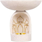 Mosque-Themed Decorative Resin Candlestick, White, Dome-Shaped, Gold-Trimmed - Image 3