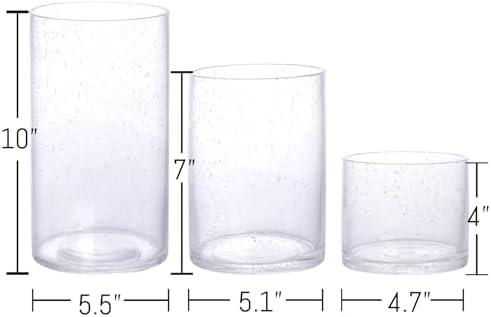 Large Hurricane Candle Holder Set of 3 Clear Candle Holders for Pillar Candles, Seeded Bubbles Glass Candle Holder for Table Centerpiece, Glass Cylinder Vases for Home, Patio and Wedding 10" 7" 4" H - Image 2