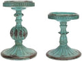 SOFFEE DESIGN Set of 2 Antique Resin Pillar Candle Holder Sets, Vintage Cylindrical Candlestick Stand Home Decor for Dining, Living Room, Mantel, Table Centerpiece, Retro Blue Candleholder Decor by SOFFEEDESIGN