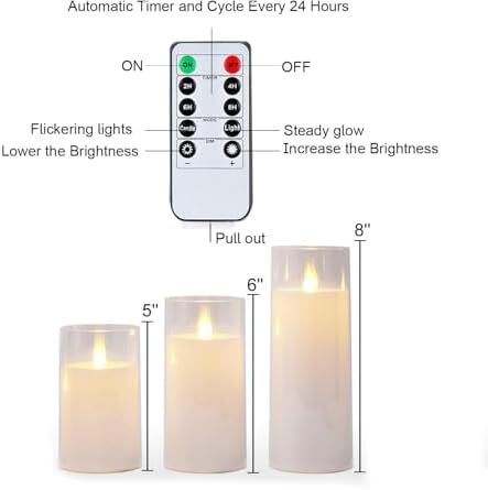 Homemory Pure White Flickering Flameless Candles, Battery Operated Acrylic LED Pillar Candles with Remote Control and Timer, Set of 9 - Image 7
