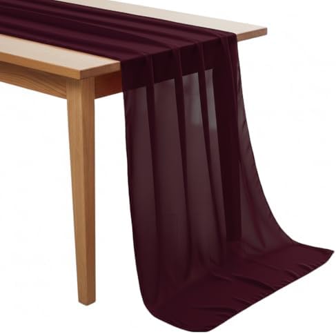 MDS Pack of 20 | Burgundy | 10ft Chiffon Table Runner 29x120 Inches Long Romantic Rustic Sheer Gauze Runner for Wedding Bridal Shower Birthday Banquets Engagement Spring Easter Boho Decorations by MDS