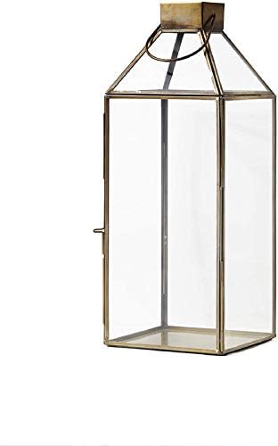 Serene Spaces Living Large Gold Amalfi Lantern with Glass Panels – Metal Candle Holder for Indoor & Outdoor Decor – Elegant Square Lantern for Weddings, Events & Home Styling, 6" Square & 16" Tall by SereneSpacesLiving