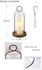 16" High Versatile Rustic Brown Metal Candle Holder with Handmade Sturdy Glass Dome And Shabb Brown Wooden Base for Pillar Candle & Plants, Industrial, Farmhouse, Shabby Chic, Display Cloche Bell Jars - Image 2