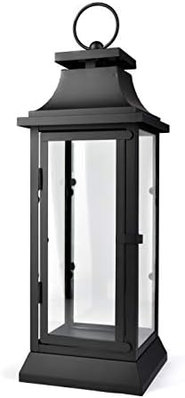 Serene Spaces Living Black Metal Hurricane Lantern with Clear Glass – 15" Tall, 5" Square. Versatile Hanging/Tabletop Candle Holder for Weddings, Parties, Indoor & Outdoor Home décor. by SereneSpacesLiving