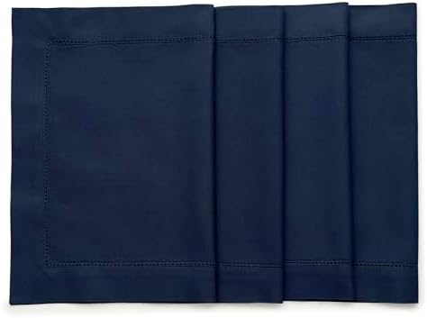 Solino Home Cotton Linen Placemats Navy Hemstitch, 14 x 19 in, Set of 4 by SolinoHome