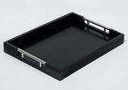 Serving Tray with Polished Metal Handles, 16.5''x12'' Rectangle Coffee Table Tray, Modern Decorative Tray, Large Ottoman Tray, Perfect for Storage and Display (Black) by thewense