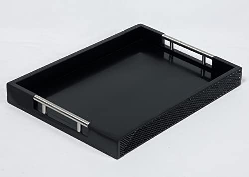 Serving Tray with Polished Metal Handles, 16.5''x12'' Rectangle Coffee Table Tray, Modern Decorative Tray, Large Ottoman Tray, Perfect for Storage and Display (Black) by thewense