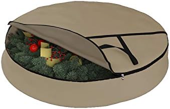 Covers & All Christmas Wreath Storage Bag 12 Oz with Carrying Handle & Dual Zipper - 100% Water Resistant Durable Material Storage Bag - Holiday Xmas Tear Resistant Bag (34" Dia x 7" H, Beige) - Image 4