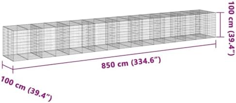 vidaXL Gabion Basket with Cover - Galvanized Iron - 334.6"x39.4"x39.4" - Tool-Free Assembly - Versatile Outdoor Use - Sturdy and Weather- Structure - Image 3
