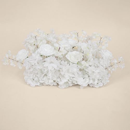18inch Aisle Flower Garland Centerpieces, White Rose & Sakura Artificial Flowers for Wedding Arch, Backdrop, Reception Table Decor - Floral Runner for Ceremony Pathway & Bridal Suite by Unknown