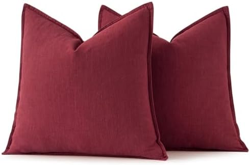 MIULEE Decorative Linen Pillow Covers 26x26 Inch Christmas Burgundy Red - Image 6