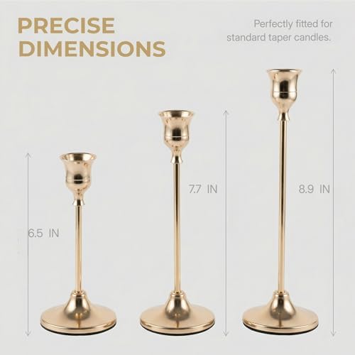 54 pcs Gold Candlestick Holders Set, 3 Sizes Metal Taper Candle Holders Weighted with Anti-Slip Pad, Vintage Finish Candle Sticks for Wedding Centerpieces, Christmas Mantel, Fireplace & Table Decor - Image 2