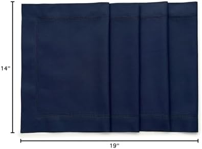 Solino Home Cotton Linen Placemats Navy Hemstitch, 14 x 19 in, Set of 4 - Image 5