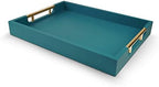 Wooden Decorative Coffee Table Tray, 16" Serving Tray with Handles, Matte Finish Decorative Tray, Ottoman Tray for Living Room, Perfume, Vanity Dresser Organizer (Teal Green) by NELONY