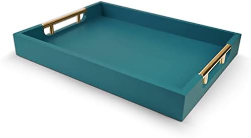 Wooden Decorative Coffee Table Tray, 16" Serving Tray with Handles, Matte Finish Decorative Tray, Ottoman Tray for Living Room, Perfume, Vanity Dresser Organizer (Teal Green) by NELONY