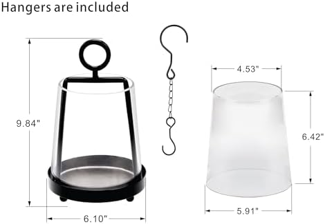 6" Wide Modern Farmhouse Metal Hurricane Candle Holder with Handmade Sturdy Glass Sleeve in Black for Pillar Candle & Plants, Glass Hurricane Lantern, Industrial, Minimalistic - Image 2
