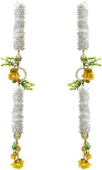 Divyakosh White Gajra Flowers & Yellow Rose Multipurpose Wall Side Hanging Pack of 2 Strings, Artificial Flower Latkan for Temple|Diwali Pooja Door Décoration - 28 Inch, Medium, Style 6 - Image 4