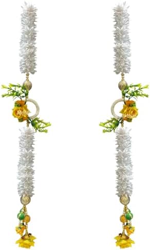 Divyakosh White Gajra Flowers & Yellow Rose Multipurpose Wall Side Hanging Pack of 2 Strings, Artificial Flower Latkan for Temple|Diwali Pooja Door Décoration - 28 Inch, Medium, Style 6 - Image 4