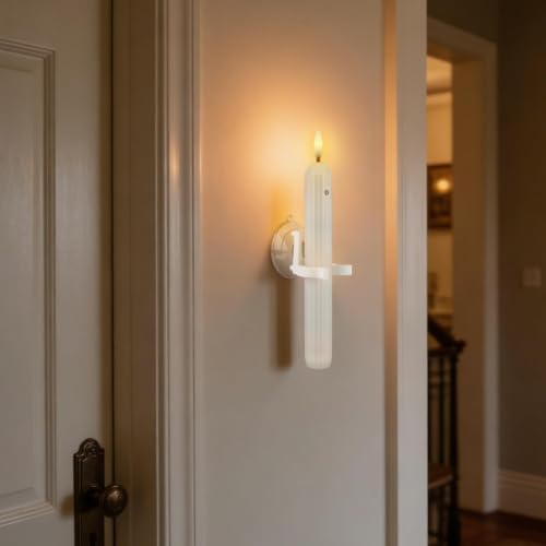 12 Flameless Led Taper Windows Candles with Sensor Dusk to Dawn & Ivory Striped Candlesticks with Suction Cups, Roman Column Christmas Window Candle Battery Operated for Home Decor - Image 6
