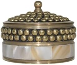 Decorative Jewelry Trinket Box Unique Gift for Home Decor Antique Metal Case with Mother of Pearl Sindoor Box/Coin Box (Beaded-1) - Image 2