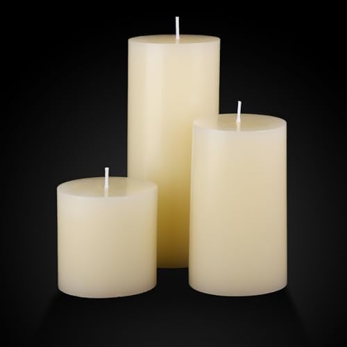 72 Pcs Pillar Candles and Glass, 3.4'' X 4.7", 7", 9.8", Ivory White - Image 2