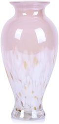 11.8" Tall Pink White Blown Glass Vase, Colorful Opaque Glass Vase, Unique Design Wide Mouth Art Decoration for Home, Living Room, Dining Table, Pampas Grass Decor (Pink White) by oliruim