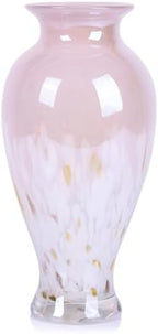 11.8" Tall Pink White Blown Glass Vase, Colorful Opaque Glass Vase, Unique Design Wide Mouth Art Decoration for Home, Living Room, Dining Table, Pampas Grass Decor (Pink White) by oliruim