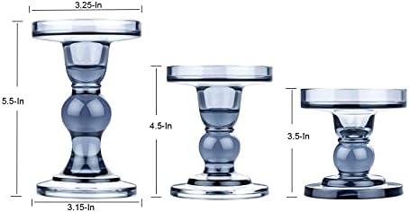 KiaoTime Set of 3 Glass Pillar Candle Holder Candlestick Taper Candle Set Crystal Blue Candlesticks Holder for Home Fireplace Table Bath Wedding Decoration - Image 2