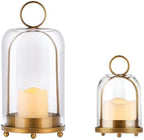 6" & 4" Wide Versatile Modern Metal Hurricane Lantern with Handmade Sturdy Glass Dome in Vintage Brass for Pillar Candle & Plants, Industrial, Farmhouse, Shabby Chic (Brass, 4"x7.5" &6.3"x11.2") by Unknown