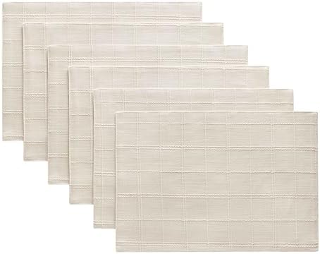 ZeeMart Linen Checked Farmhouse Placemats Set of 6, Ivory 13x19in - Image 7