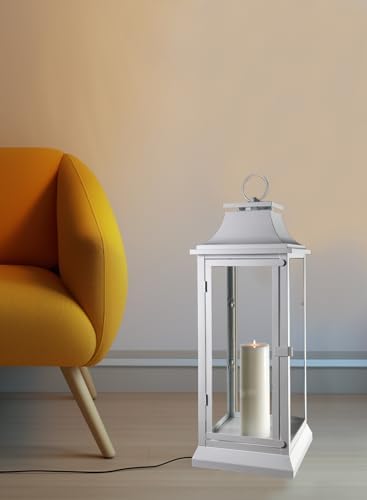 Serene Spaces Living White Hurricane Lanterns with Clear Glass Panels, Perfect for Home Decor, Parties & Events, Table Top Or Hanging Lantern for Indoor & Outdoor, 9.5" Square & 25" Tall - Image 4
