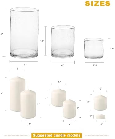 Glass Candle Holders Set 3,Clear Bubbles Cylinder 8/5/3 Inch - Image 6