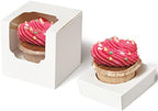Happyhiram 200 Pack Individual Cupcake Boxes with Inserts & Window, White by HappyHiram