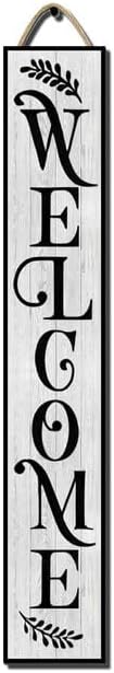 48x8 Inch Farmhouse Rustic Vertical Welcome Sign for Front Porch - Wood Plank Set, Timeless Design, Ideal for Indoor & Outdoor Display by Hilonret